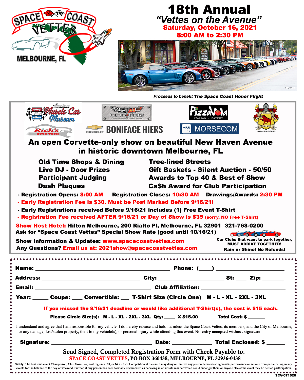 Space Coast Corvettes 2021 Vettes On The Ave 18th Annual Show Flyer as of 061921 1